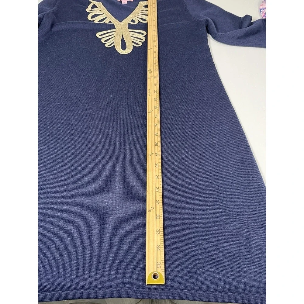 Lilly Pulitzer Devlin Sweater Shift Dress Navy Blue Merino Wool‎ Sz L